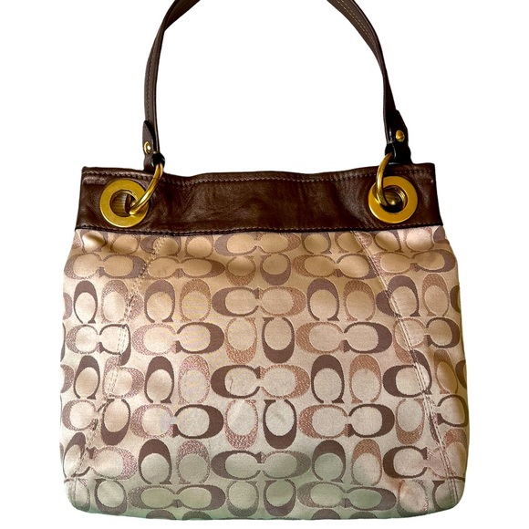 COACH Ashley Logo Signature Shoulder Bag Purse Jaquard & Leather F20265 - Picture 3 of 12